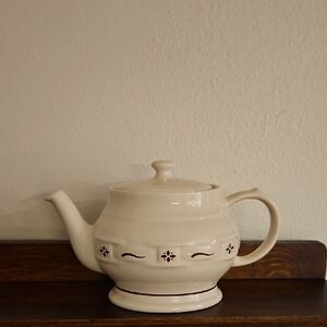Longaberger Cream and Red Teapot